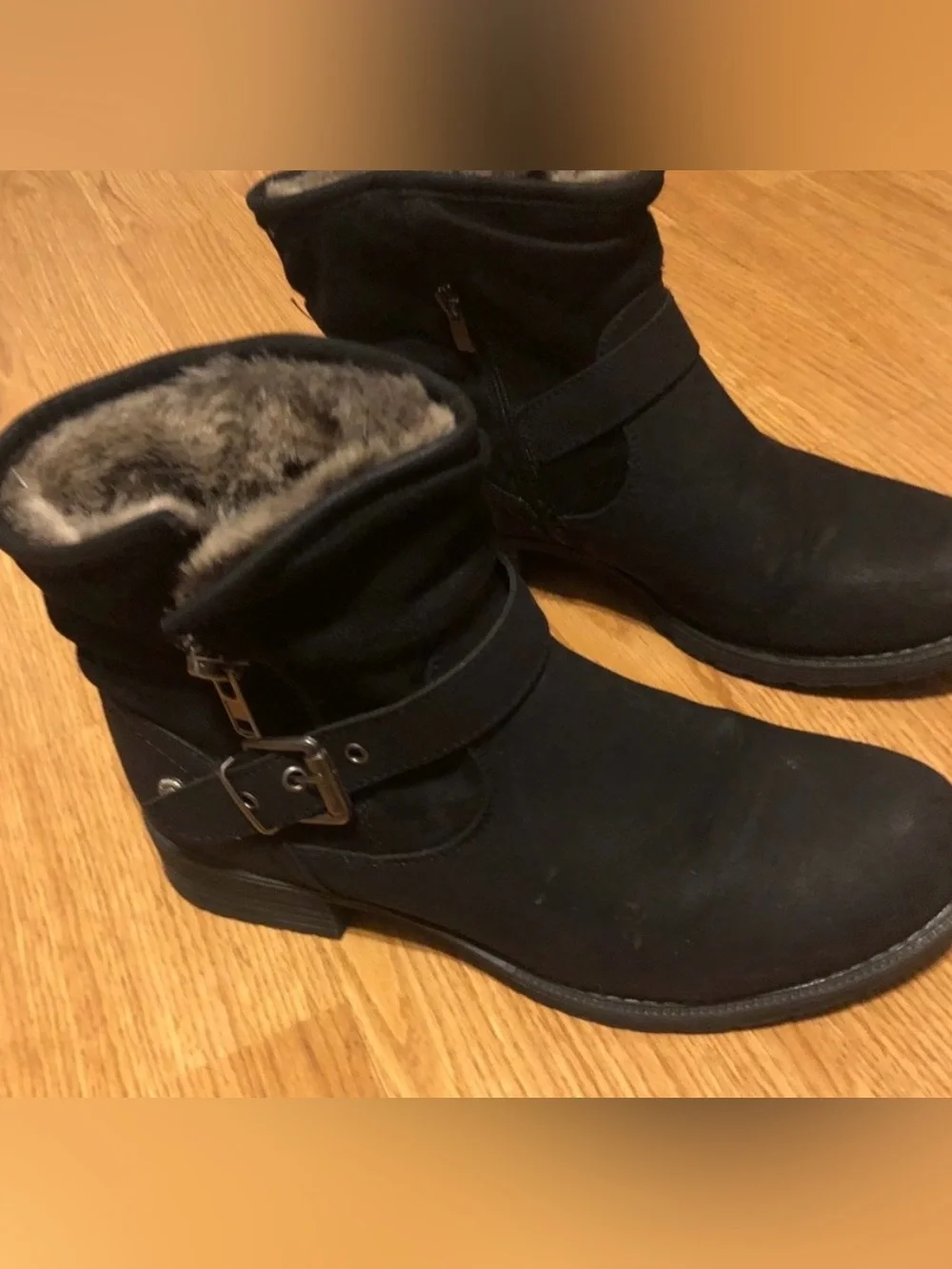 Women’s Black Faux-Suede Ankle Boots with Buckle